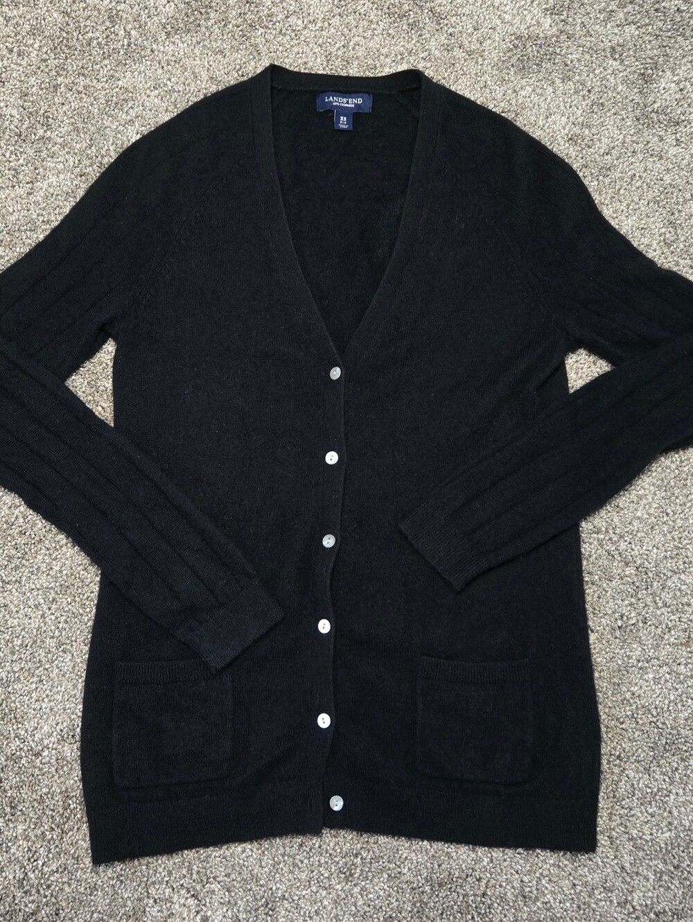 Land's End Pure Cashmere V-Neck Cardigan Sweater With Pockets XS